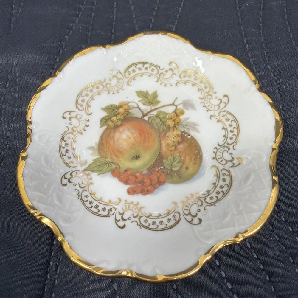 Royal Bavaria Germany Fruit Motif Gold Trim Scalloped Porcelain Dish 5